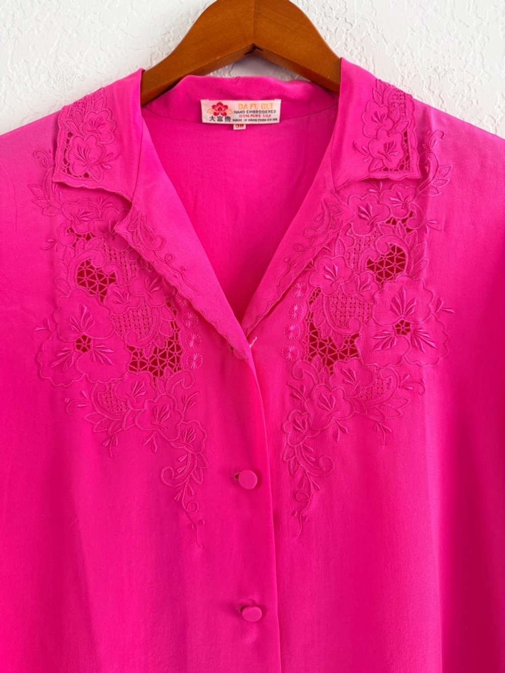 Fuchsia Embroidered Button-Front Blouse - Picture 4 of 9